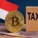 インドネシアの都市風景と仮想通貨アイコンが描かれたニュース用アイキャッチ画像