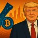 トランプ大統領のガザ再建計画を象徴するイラスト。仮想通貨と未来都市の要素を組み合わせたデザイン。
