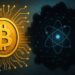 量子コンピューティングによる脅威に直面するビットコインを象徴的に描いたデジタルイラスト