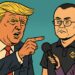 トランプ大統領とバイナンス創設者CZの恩赦をテーマにした政治風刺イラスト