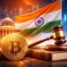 インドでマネーロンダリング対策の下、仮想通貨取引所を監督する当局とビットコインを象徴的に描いたイメージ