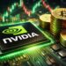 NVIDIAのチップとビットコインを背景に、仮想通貨マイニングと株価の関係を示唆するイメージ