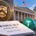 米国議会議事堂を背景に、OCCの紋章、GENIUS法の最終規則を示す文書、ステーブルコインを配置したイメージ